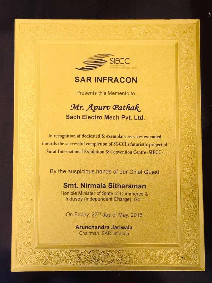 Best Service & Successful completion Award by SAR Infracon